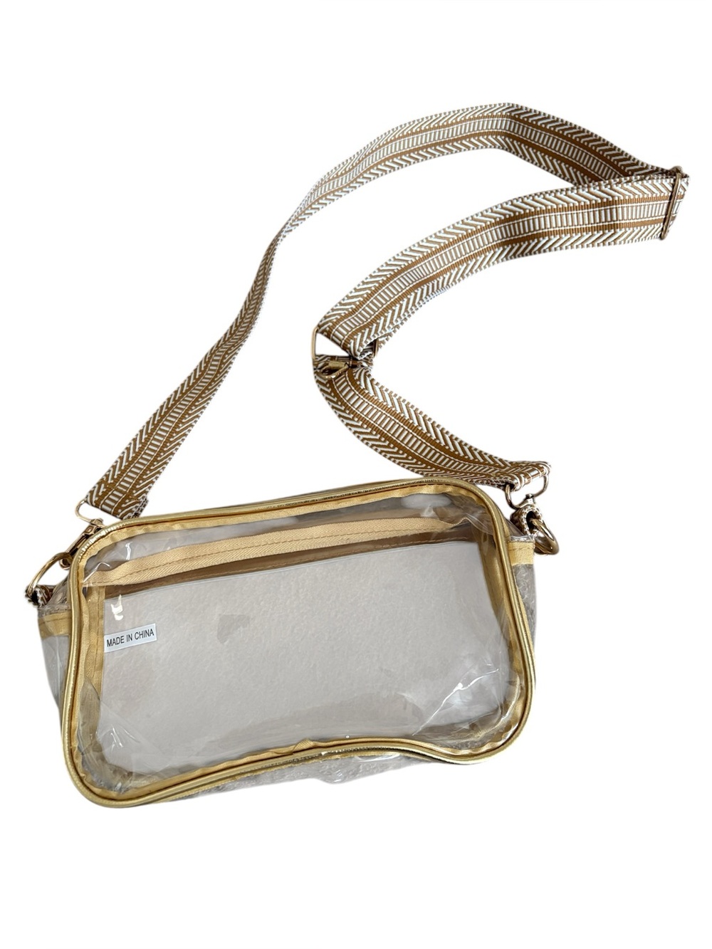 5for20 Clear Gold-Trim Crossbody Bag with Patterned Strap